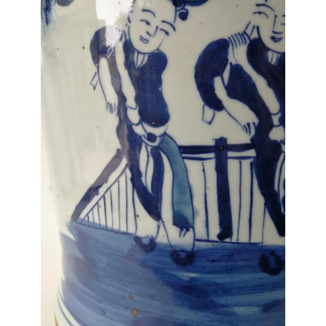 Ceramic Chinese Blue and White Porcelain Ginger Jar With Hand Painted Playing Children For Sale - Image 7 of 12