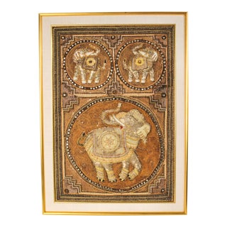 Burmese Kalaga Elephant Tapestry Professionally Framed For Sale