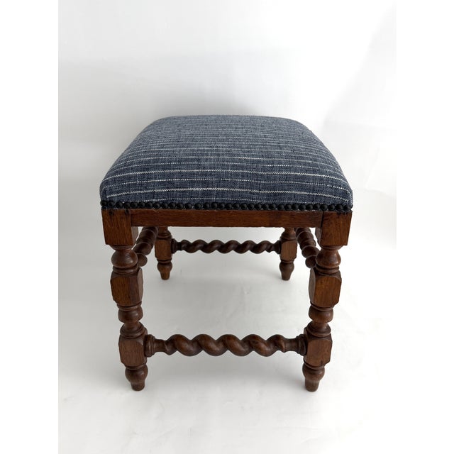 1920s French Jacobean Revival Walnut Stool W/ Barley Twist Legs For Sale - Image 4 of 9