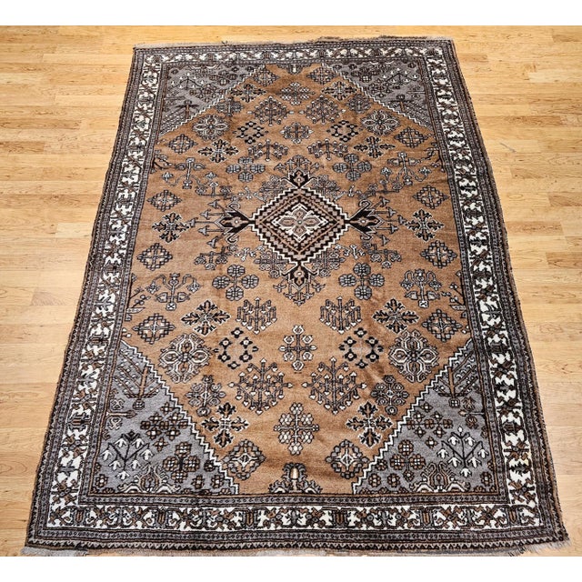 Mid 20th Century Vintage Persian Bakhtiari Rug, Allover Geometric Pattern, Camelhair & Ivory, 8’ X 11’ For Sale - Image 5 of 12