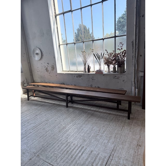 Wood Oak Farm Benches, 1950s, Set of 2 For Sale - Image 7 of 18