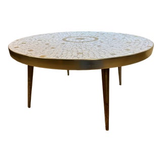 1960s Mid Century Brass and Mosaic Tile Coffee Table For Sale