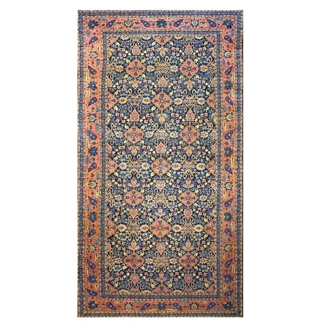 Antique Persian Lilihan Wool 11x20 Salmon, Yellow & Blue Handmade Gallery Rug #9902643 For Sale