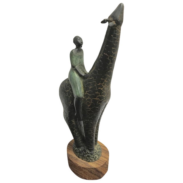 Craig Lehmann Bronze Giraffe With African Rider For Sale