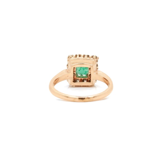 Gold Antique 14k Gold, Emerald, and Diamond Cocktail Ring For Sale - Image 8 of 12