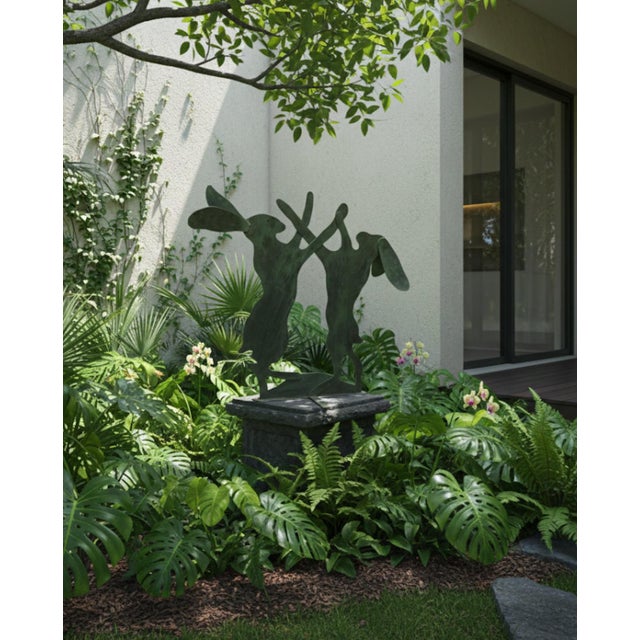 Verdigris Dancing & Boxing Hares Garden Silhouette – Verdigris Iron For Sale - Image 8 of 10