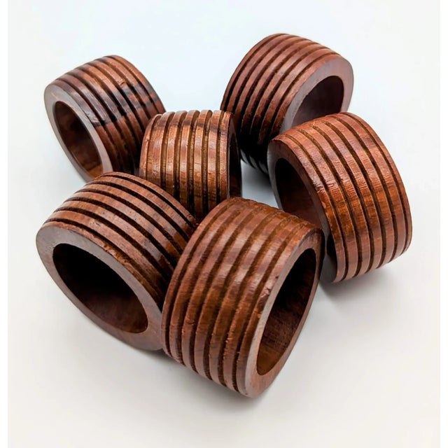 1980s 1980s Carved Mango Wood Napkin Holders, Set of 6 For Sale - Image 5 of 10