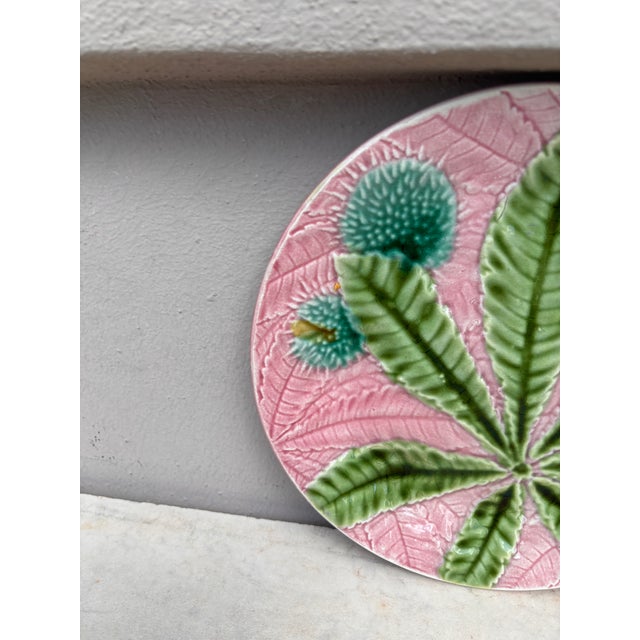 French Country French Majolica Chestnut Leaves Plate Salins, Circa 1880 For Sale - Image 3 of 5