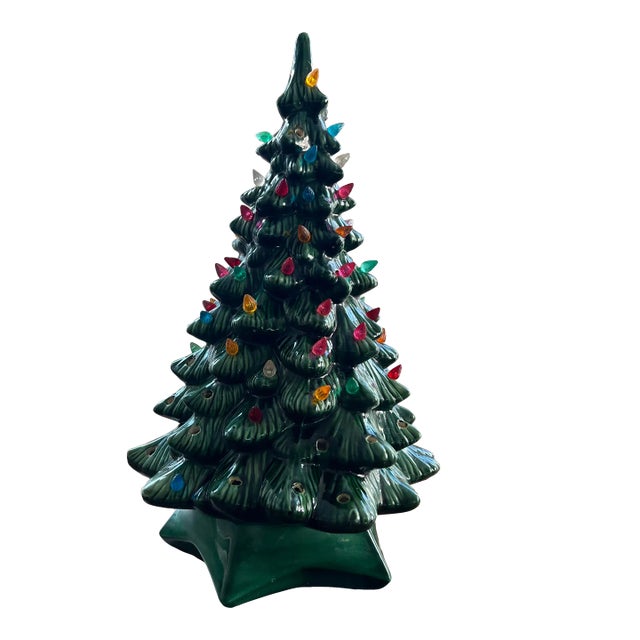 1972 Handmade Ceramic Christmas Tree With Lights For Sale
