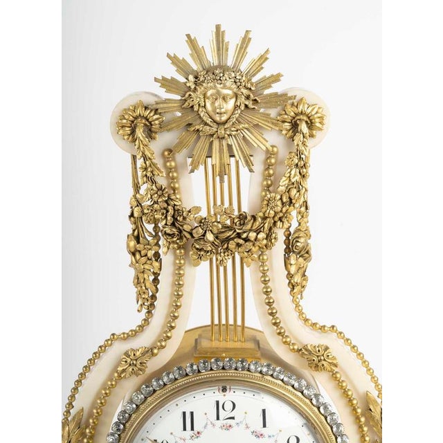 Napoleon III Lyre-Shaped Clock in Marble and Gilt Bronze, 19th Century For Sale - Image 3 of 8