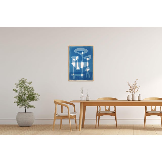 Paper 2026, Figurative Tribal Furniture, Handmade Monotype Cyanotype in Blue Tones, Stone Tools Silhouettes on Paper For Sale - Image 7 of 8