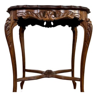 Mid 20th Century Walnut Hand-Carved French Provincial Side Table For Sale