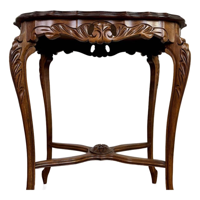 Mid 20th Century Walnut Hand-Carved French Provincial Side Table For Sale