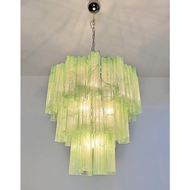 Large Three-Tier Murano Glass Tube Chandelier in Green Albaster, 1990s For Sale - Image 11 of 14
