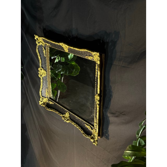 Hollywood Regency 1990s Baroque Black and Gold Wall Mirror For Sale - Image 3 of 9