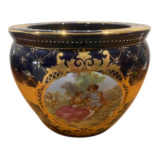 Vintage Cobalt Blue Royal Limoges France 22-Karat Gold Planter For Sale
