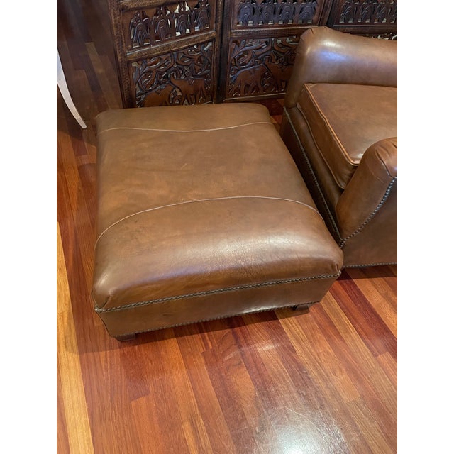 Vintage Henredon Leather Club Chair & Ottoman – Ralph Lauren Upper East Side Townhouse Style For Sale - Image 11 of 11