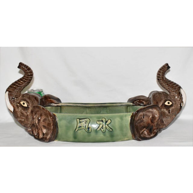 Large Vintage Chinese Double-Headed Elephant Jardiniere Ceramic Feng Shui Planter For Sale - Image 12 of 12