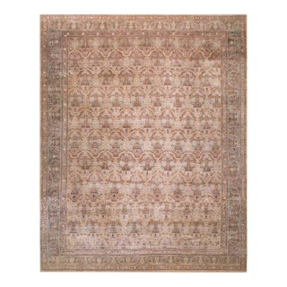 1890s Tan Sand Geometric Antique n.w. Persian Rug 13'3" X 16'9" Handkntoted Wool Carpet For Sale