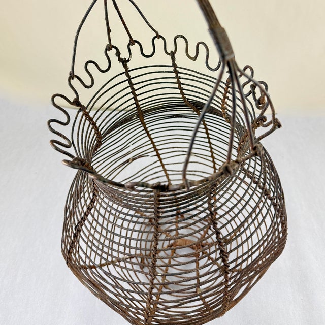 Metal Antique French Handmade Iron Wire Kitchen Egg Basket For Sale - Image 7 of 14