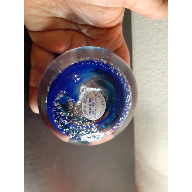 1980s 1980s Murano Art Glass Cobalt Blue Aventurine Paperweight, Made in Italy For Sale - Image 5 of 8