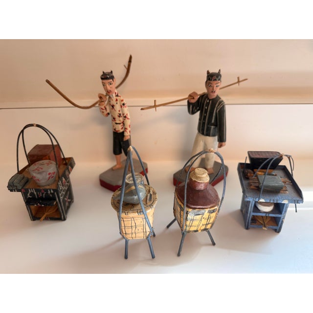 Mid-Century Modern 1964 Japanese Hand-Carved Folk Art Miniature Street Vendor Set - 5 Pieces For Sale - Image 4 of 12