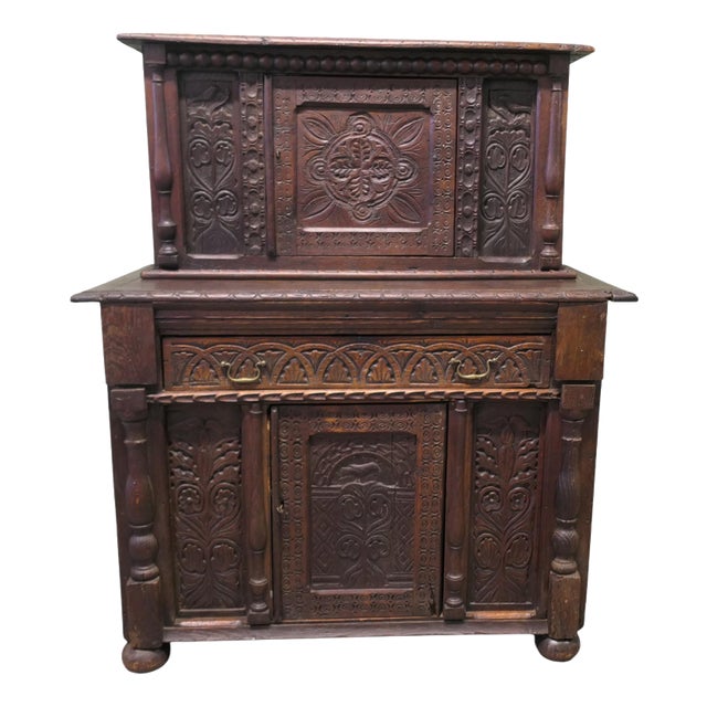Carved Oak Court Cupboard, 17th Century For Sale