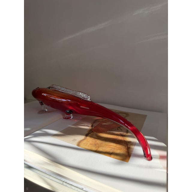 Mid-Century Modern Large Red Sommerso Murano Glass Fish Vase with Applied Clear Fins from 1295 Murano, Italy, 1960s For Sale - Image 3 of 14
