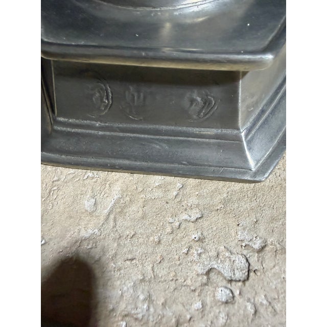 2020s Celestial Meets the Sea Shell Topped Pewter Candlestick-Coastal Art Sculpture For Sale - Image 5 of 5