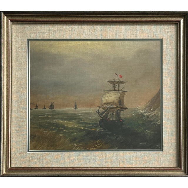 Title: Seascape with Clipper Ships Medium: Oil on canvas Dimensions: 50 x 45 cm (19.75 x 17.75 in); Framed: Condition:...