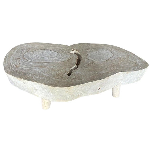 Impressive seven inch single slab reclaimed suar wood coffee table. Fully bleached revealing the beautiful wood grain....
