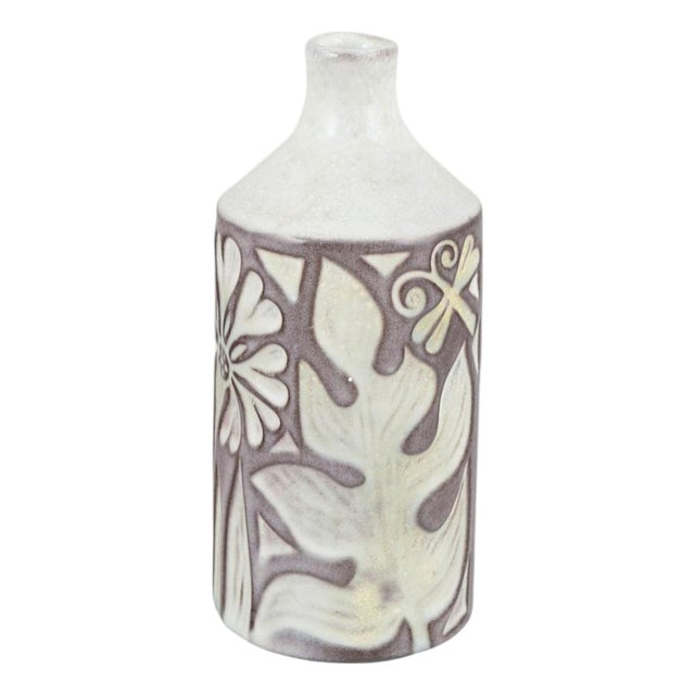Vintage Stoneware Vase with Stylised Botanical Motifs by Mari Simmulson for Upsala Ekeby, 1960s For Sale