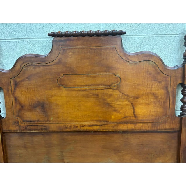 Art Deco Antique Twin Size Burled or Flame Mahogany Bed For Sale - Image 3 of 12