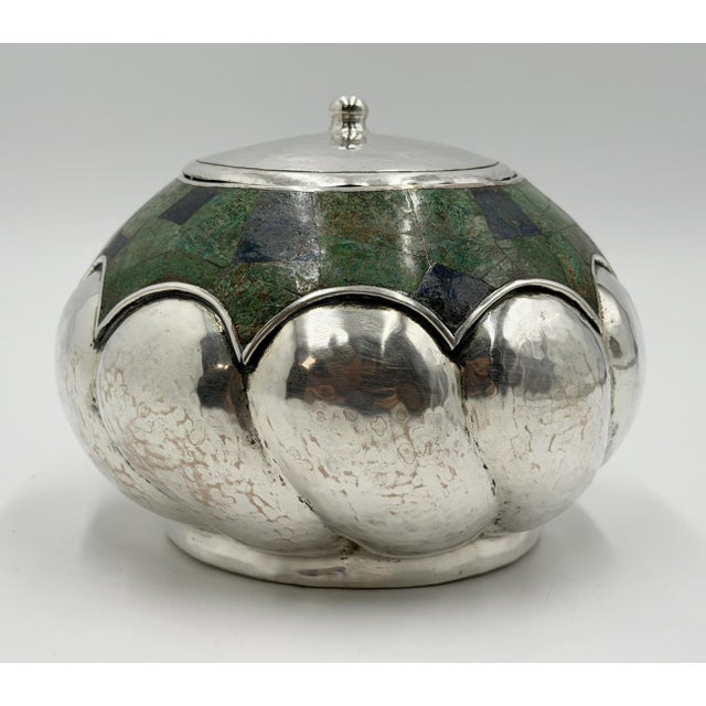 1960s Los Castillo Taxco Silver Plate & Malachite Lidded Bowl, Mexico 1960s For Sale - Image 5 of 18