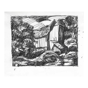 1950s Norman Kent Landscape Drawing With Barn