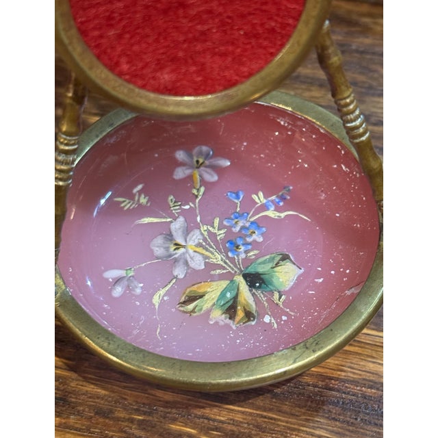 Metal Antique 19th Century Brass & Painted Glass Jewelry Catch For Sale - Image 7 of 8