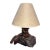 Large Mid-Century Studio Craft Burl Root & Unakite Stone Lamp With Organic Fiber Shade — 16” For Sale