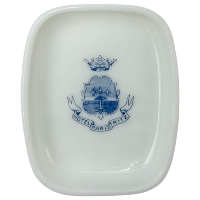 Glass Vintage Hotel Ritz Paris Ashtray Trinket Soap Dish White Milk Glass For Sale - Image 7 of 12