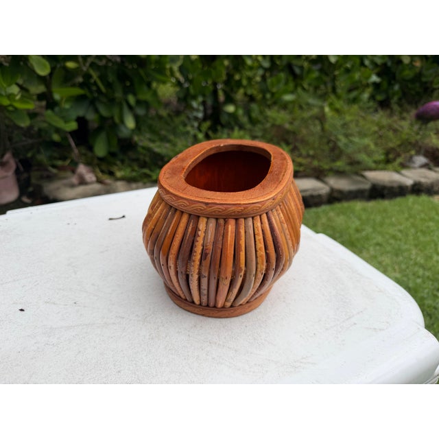 Vintage Rattan Cachepot With Decorative Wood Trim For Sale - Image 12 of 12