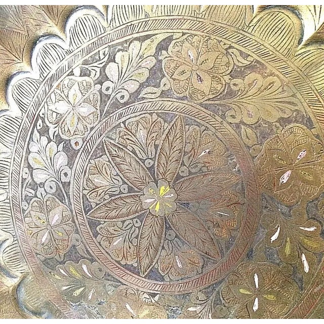 Vintage Etched Brass Round Table Top Tray Chairish