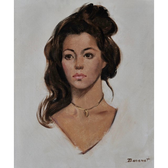 This beautifully painted original oil on canvas portrait of an exotic Brunette was painted by noted portrait painter,...