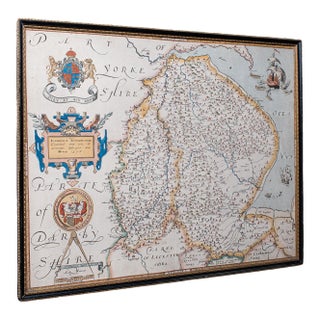 Vintage Map, Lincoln, Nottingham, English, After Christopher Saxton, Cartography For Sale