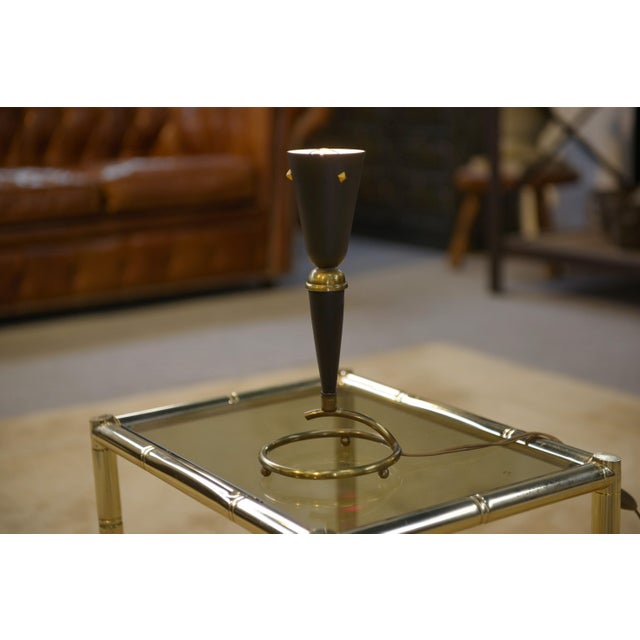 Brass and Black Lacquered Metal Lamp, 1960s For Sale - Image 4 of 9