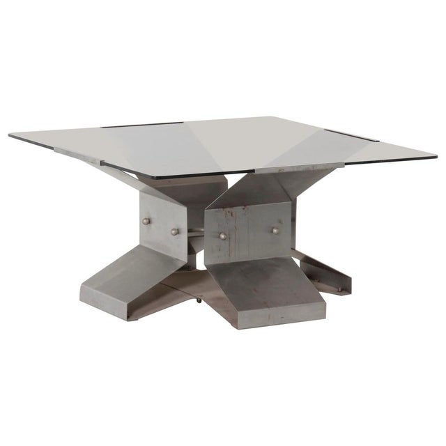 1970s Vintage Italian Table in Crystal and Steel, 1970s For Sale - Image 5 of 5