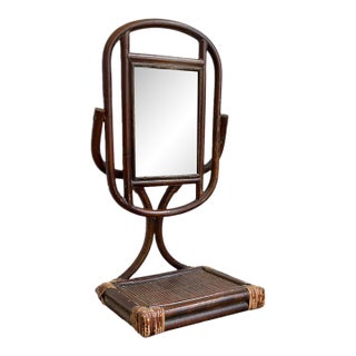 Vintage Italian Style Rattan & Bentwood Bamboo Vanity Tabletop Mirror For Sale