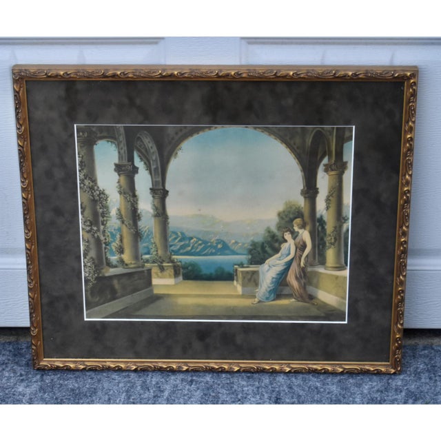 Vintage Twilight Lithograph Matted Print Framed Art Deco Uv Glass 1980s For Sale - Image 9 of 13