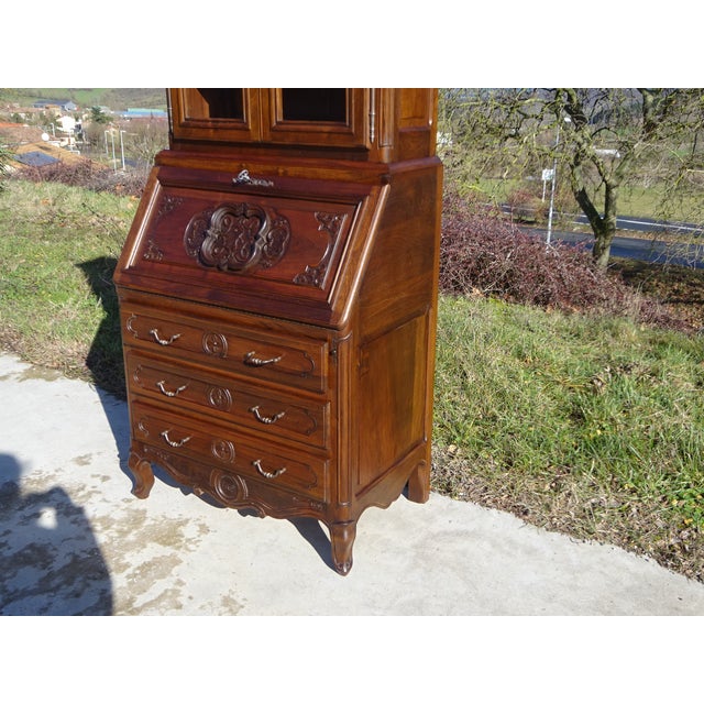 Wood Louis XV Display Cabinet with Secretary and Drawers in Walnut, 1960s For Sale - Image 7 of 18