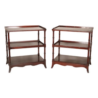 Pair of English Regency Style Mahogany 3 Tier Side Tables For Sale