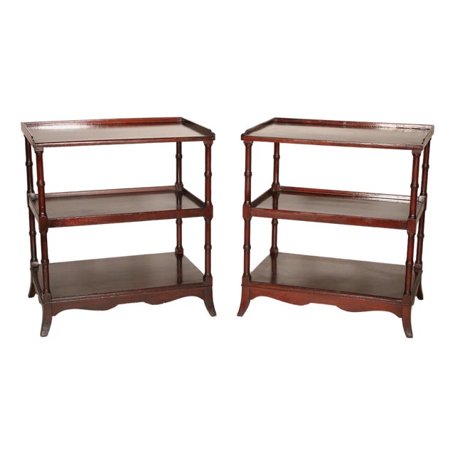 Pair of English Regency Style Mahogany 3 Tier Side Tables For Sale