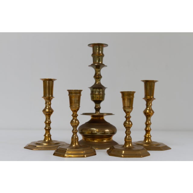 Antique Danish Brass Candlesticks, 1890s, Set of 5 For Sale - Image 3 of 17